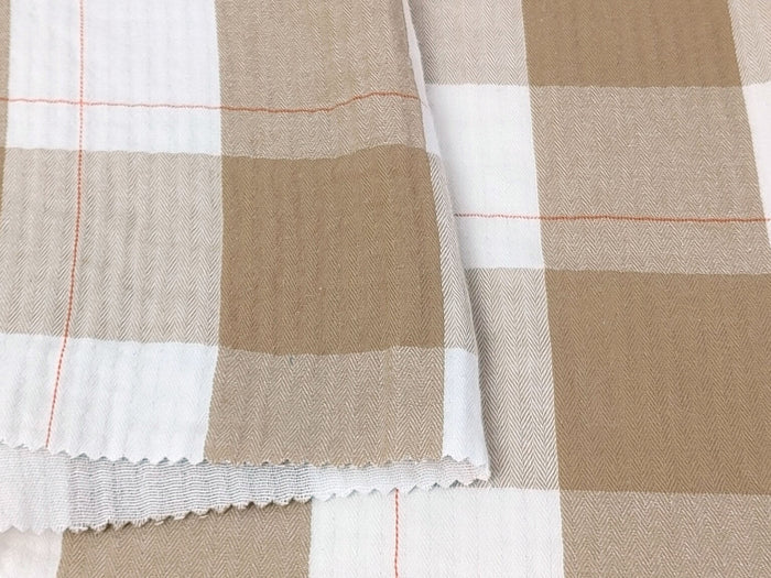 100% Cotton Double-Faced Fabric with Subtle Window Pane Check Pattern and Subtle Wrinkle Effect 8123 8124
