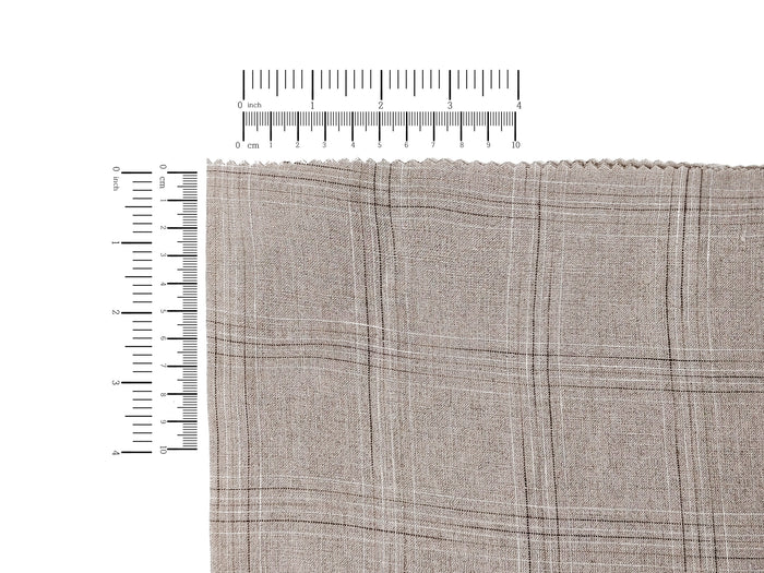 100% Linen Fabric – Natural Windowpane Check with Space-Dyed Yarns in Brown and White 8110