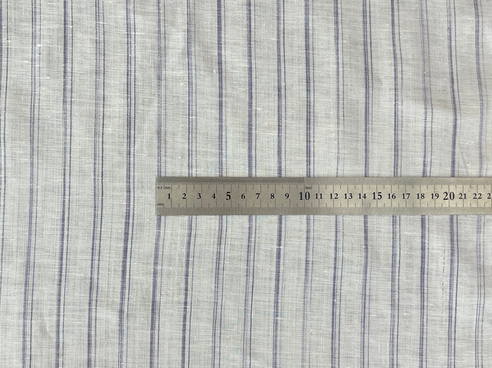 100% Linen Ticking Stripe Fabric | Bluish-Violet & Off-White | Light Weight 8399
