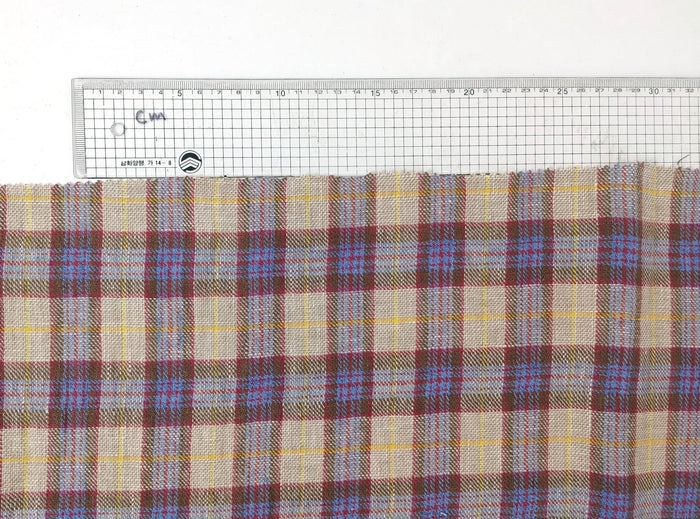 100% Linen Vintage Yarn Dyed Fabric in Glen Plaid Twill 7271 - The Linen Lab - Beige