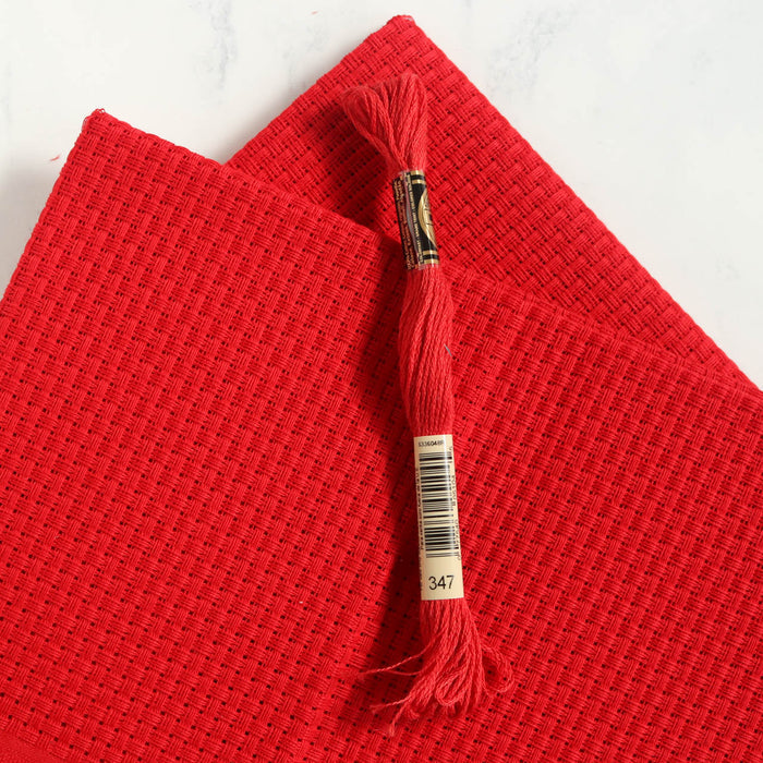 6-count Aida Cross Stitch Fabric - Red-Stitched Modern