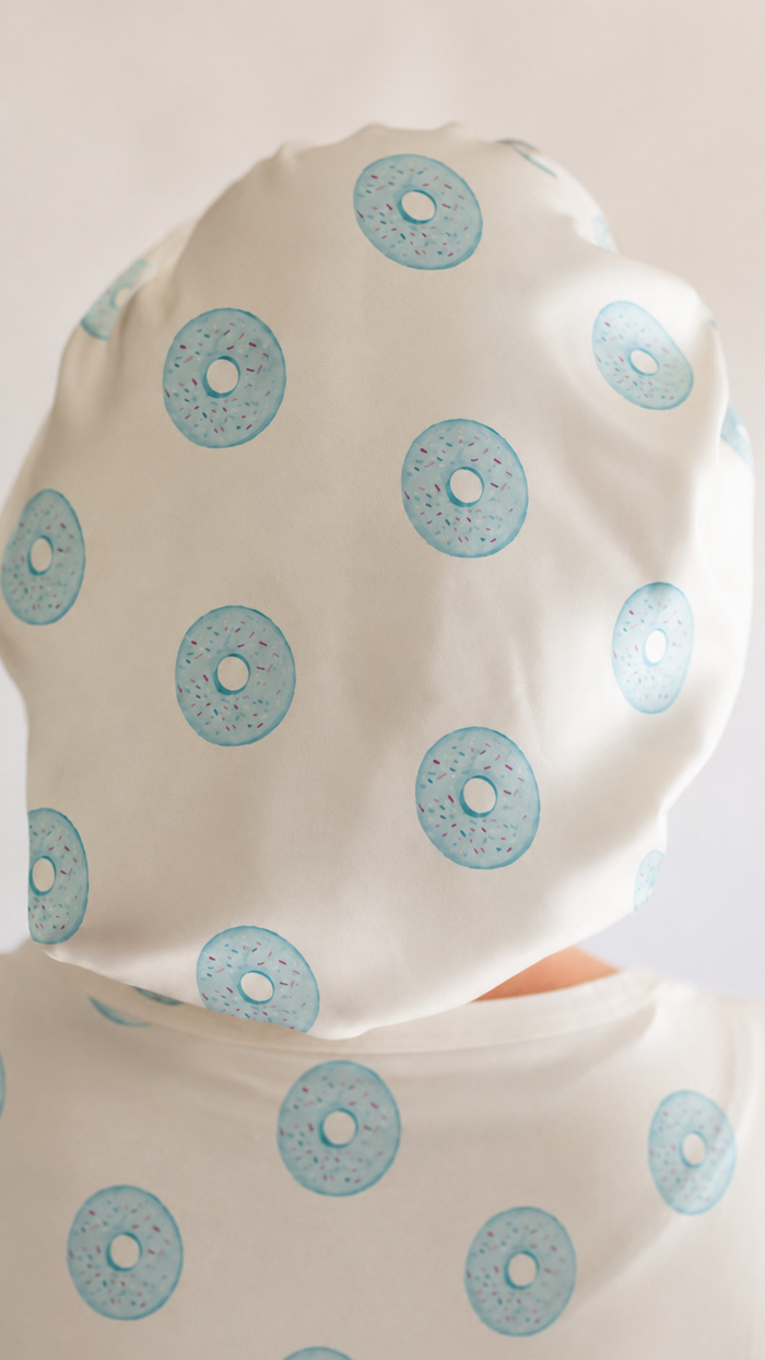 Adult Satin Bonnet in Blue Donuts