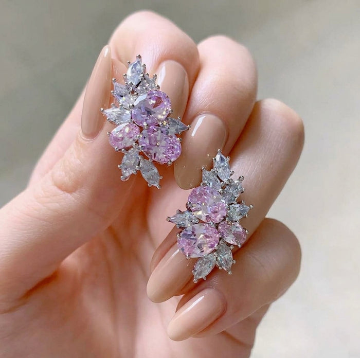 Pink CZ Stud Earrings in Silver Finish | Wedding & Event Jewelry
