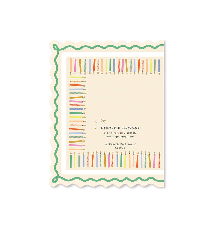 Birthday Cake and Candles Scallop Greeting Card