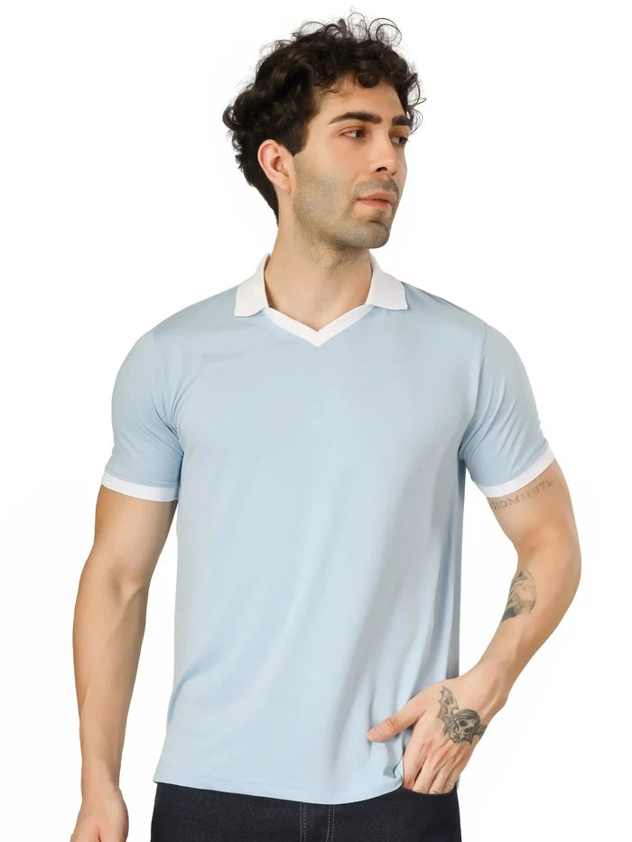 BlueFicus Men Solid Polo Neck Cotton Blend T-Shirt Blueficus