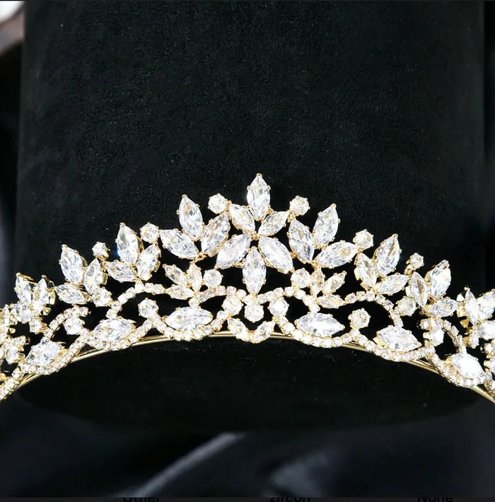 Modern CZ Bridal Tiara | Elegant Wedding Crown Silver & Gold