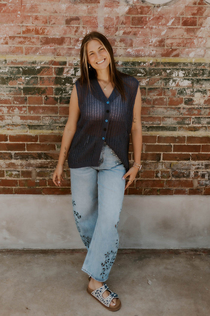 Cabana Knit Tank- Navy