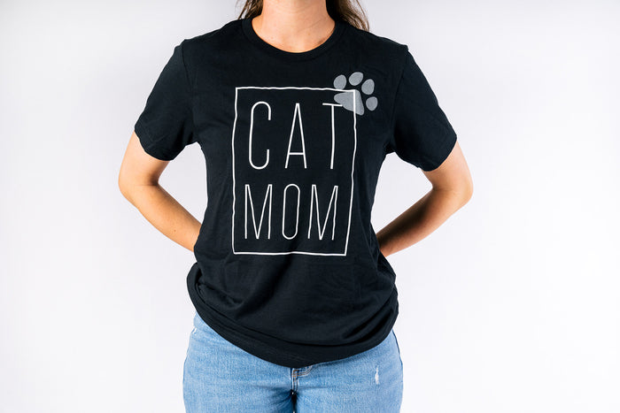 P.L.A.Y. Cat Mom Humanitee - T-Shirt modeled on woman