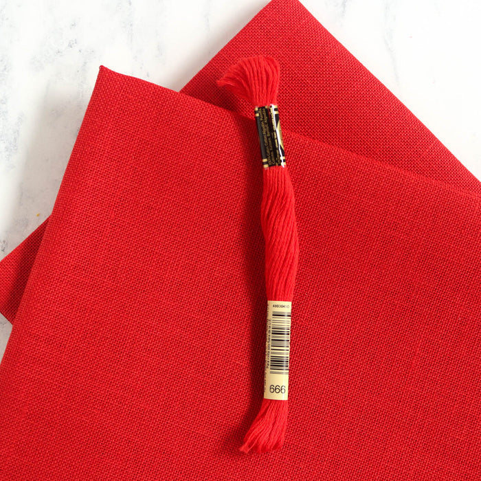 Christmas Red Cashel Linen Fabric - 28 count-Stitched Modern