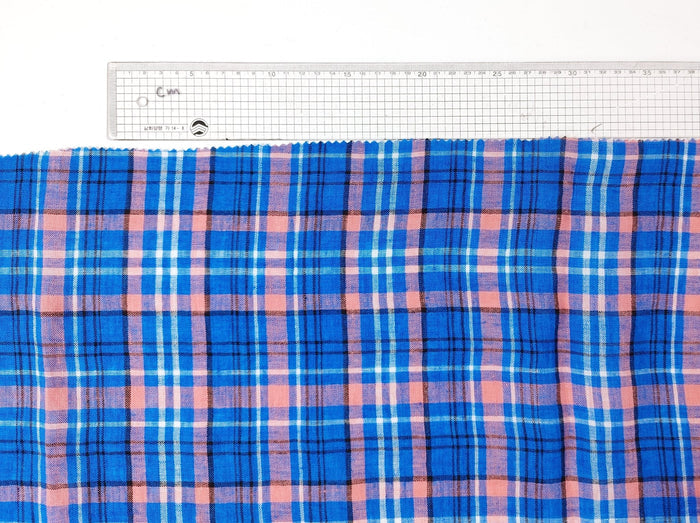 Contemporary Blue Tartan Plaid: 100% Linen Fabric, Medium-Light Weight 7570 - The Linen Lab - Blue