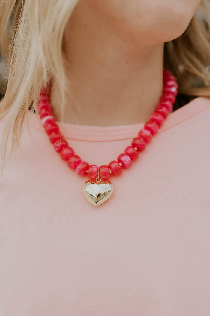 For The Love Beaded Necklace- Hot Pink