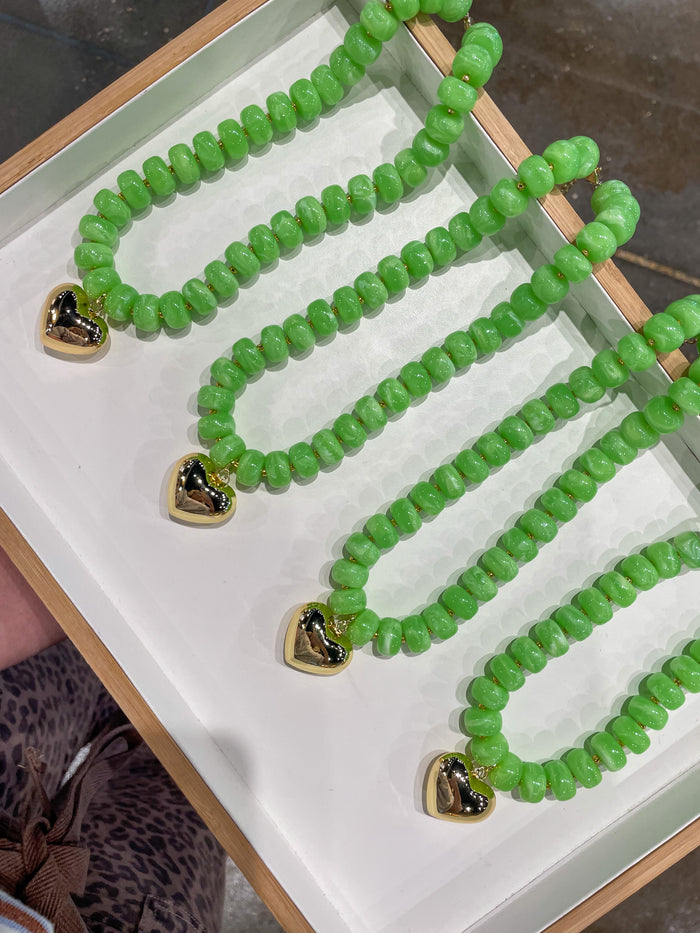 For The Love Beaded Necklace- Lime