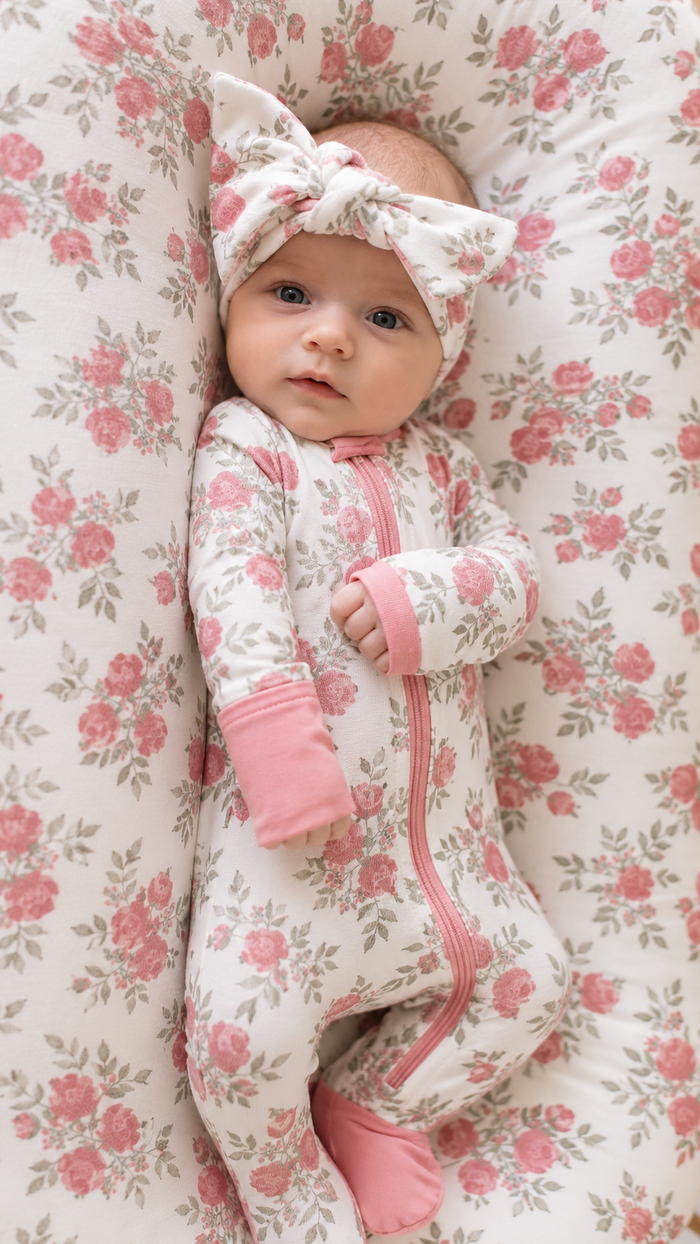 Infant Knot Head Bow in Pink Floral