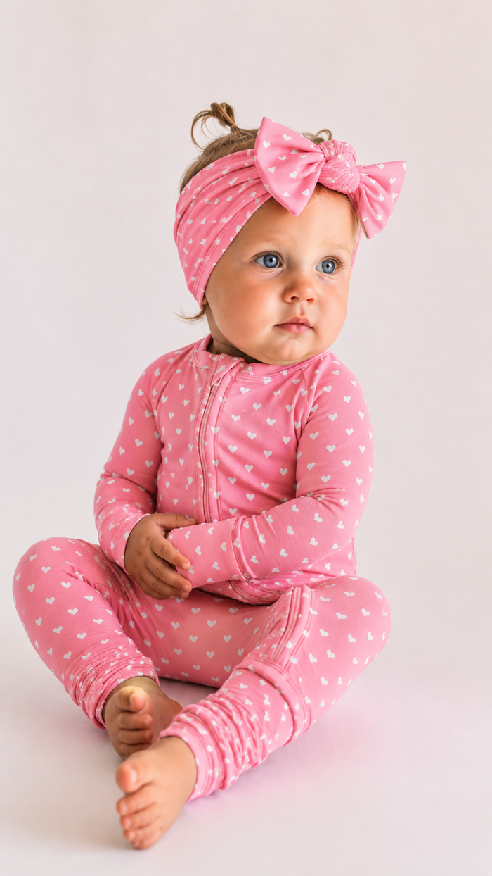 Infant Knot Head Bow in Pink Hearts