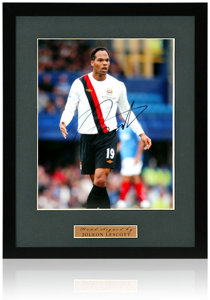 Joleon Lescott Manchester City Legend Hand Signed Photograph 17x14" Framed