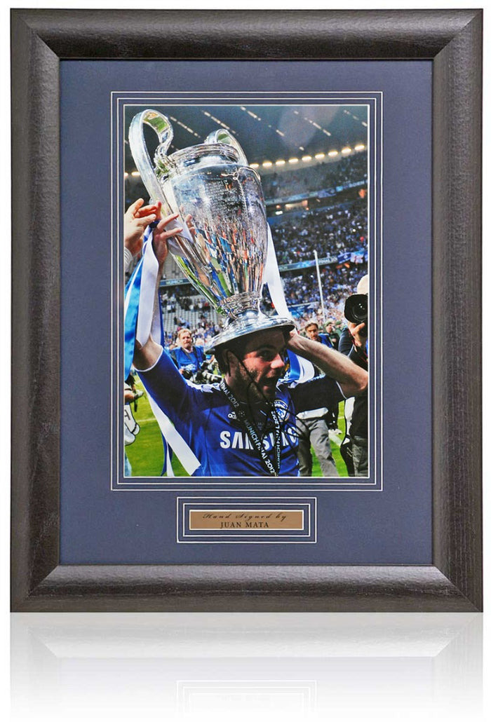 Juan Mata Chelsea Signed 2012 European Cup Winner Photograph 15x19in Framed