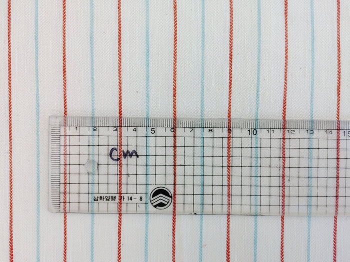 Linen Cotton Red Mint Ivory Stripe Fabric Medium Weight 2296 - The Linen Lab - Ivory