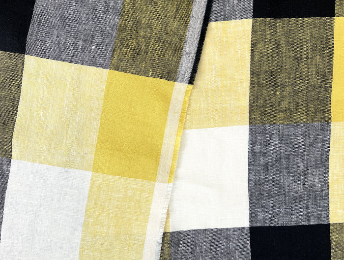 Linen Fabric Yellow Big Gingham Check 4533