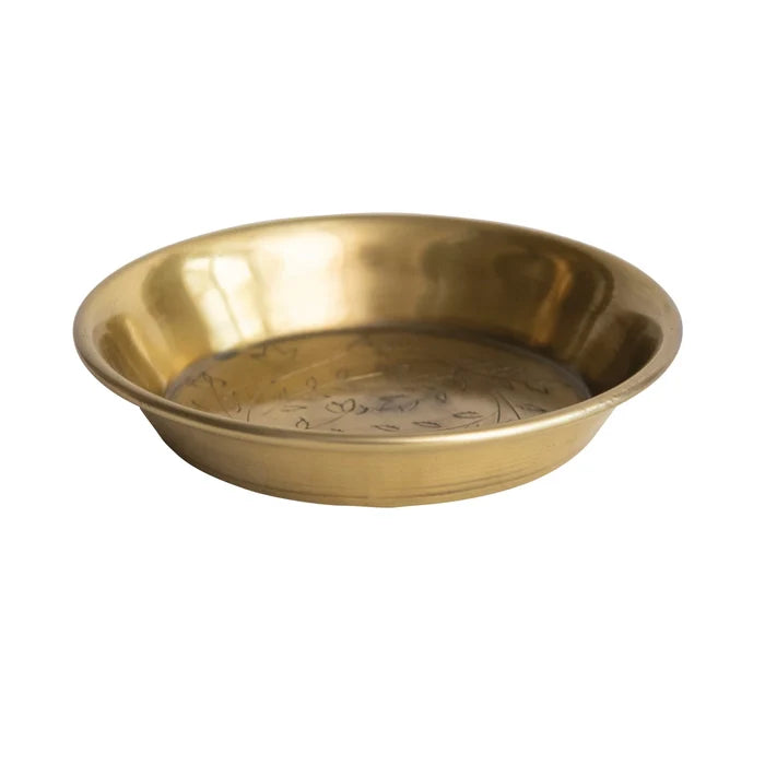 Metal Dish w/ Etched Floral Design,