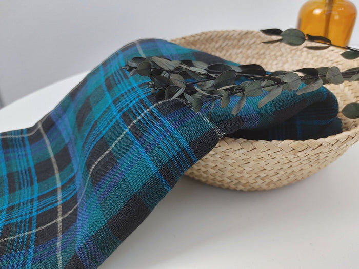 Mystic Forest Noir: Linen Polyester Twisted Black-Green Plaid Fabric 7327 - The Linen Lab - Green(Dark)