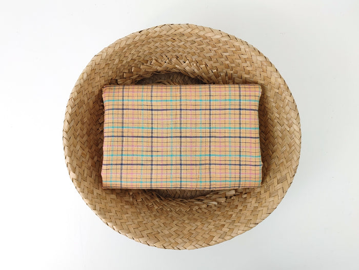 Orange Plaid Linen Blend Fabric with Wrinkle Texture 474