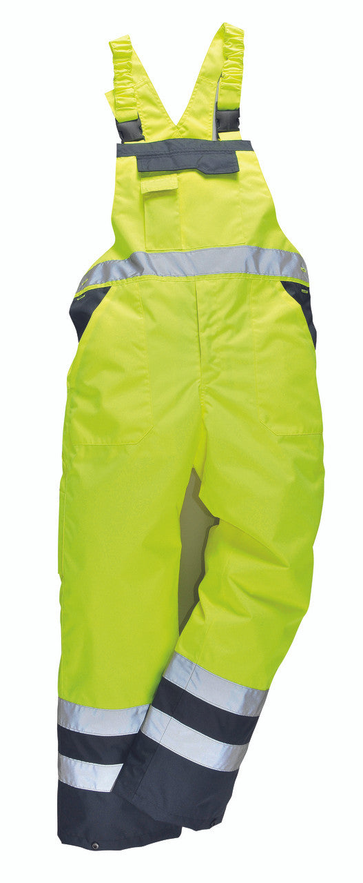 Portwest Contrast Bib @ Brace - Lined: Front View Yellow