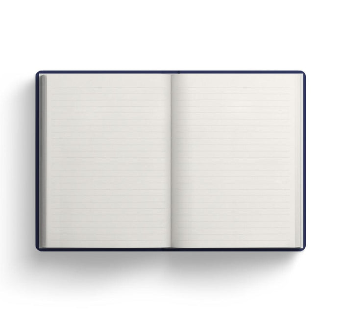 Open notebook with lined pages on a white background