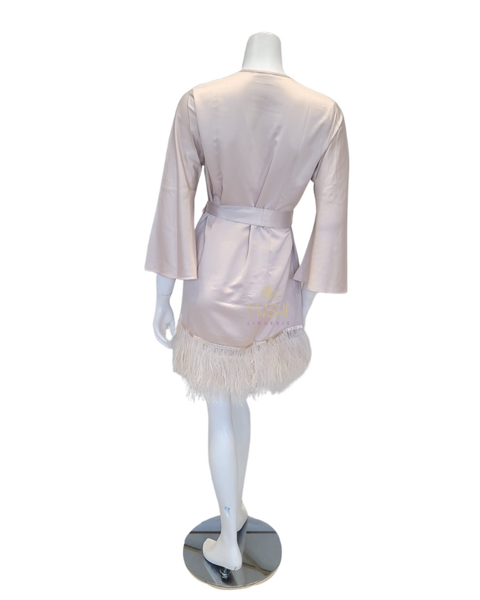 Rya Collection 394 Champagne Feathers Satin Kimono Wrap myselflingerie.com
