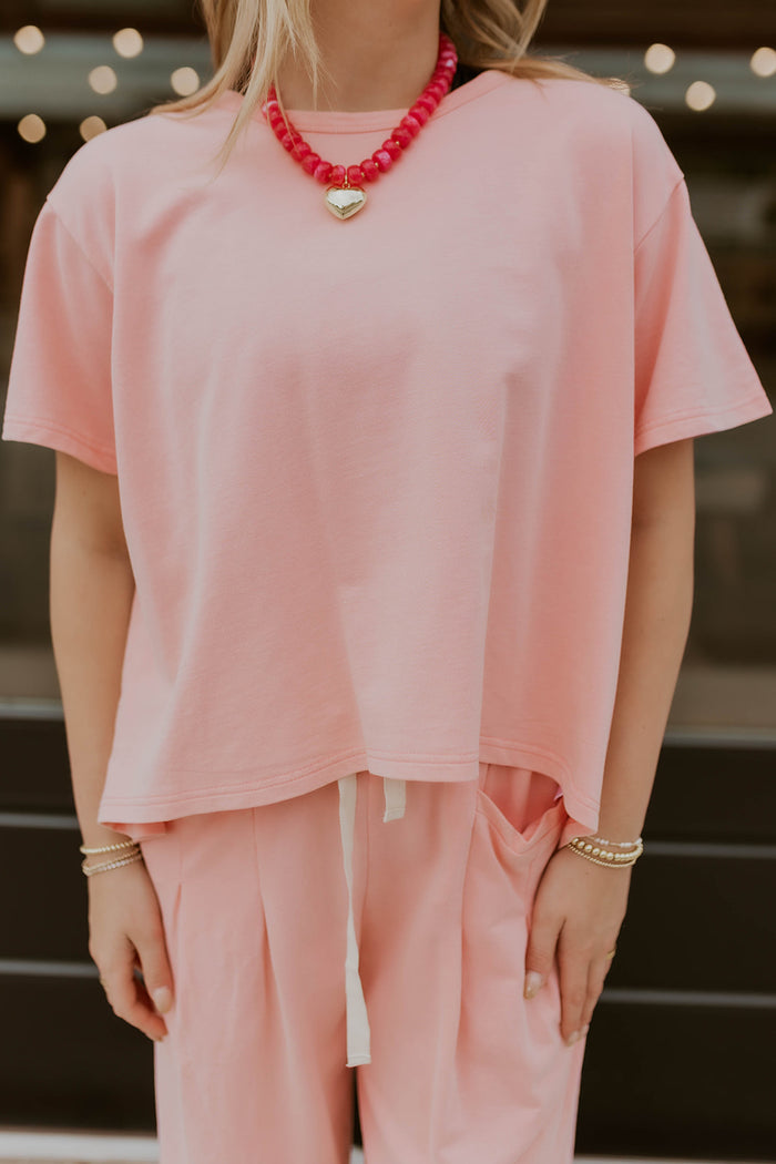 Short Sleeve Mineral Wash Set- Bubble Pink