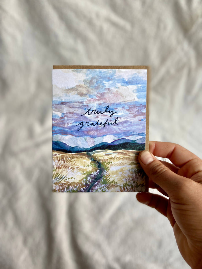 Truly Grateful Prairie Mountain Landscape Painting Card