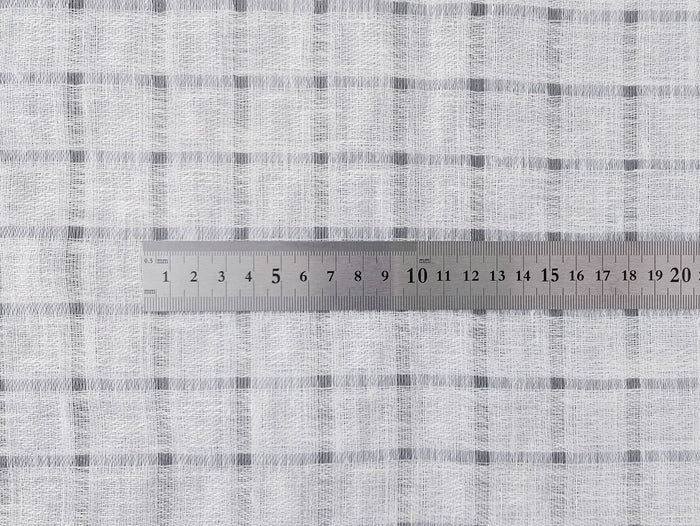 White Linen Blend Sheer Fabric with Checkered Weave 2427 - The Linen Lab - White