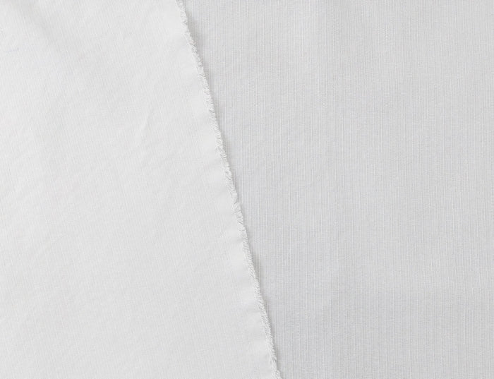 White Linen-Rayon Fabric with Delicate Stripes and Subtle Wrinkle Effect 7648 - The Linen Lab - White