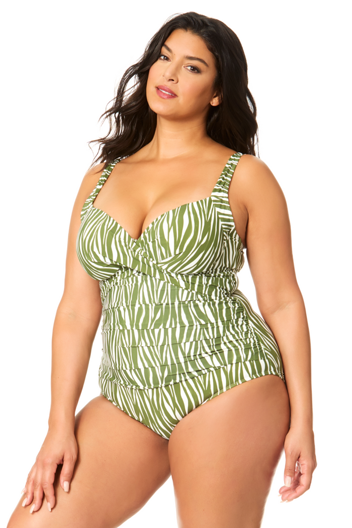 Women's Plus Sierra Woodblock Underwire Surplice One Piece Swimsuit