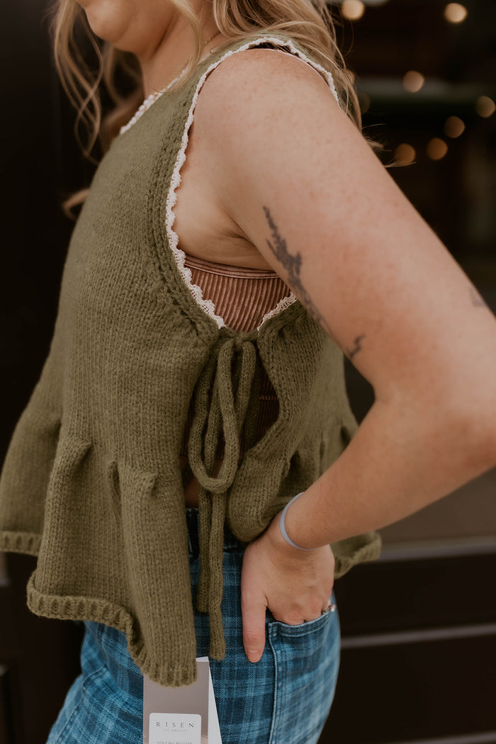 Woodland Side Tie Vest- Olive