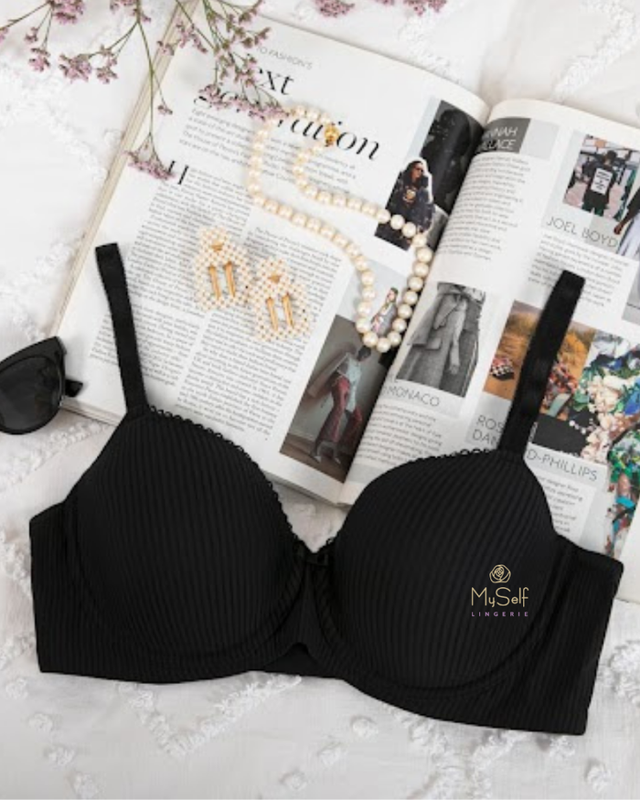 You Black Pinstripe Design Dalia Molded Underwire Bra