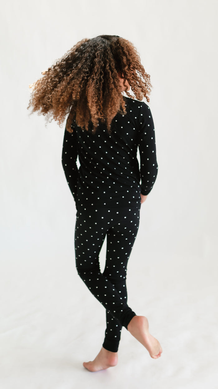 Youth Pajama Set in Black Polka Dot