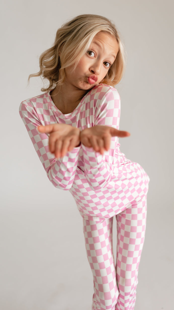 Youth Pajama Set in Pink Checkered