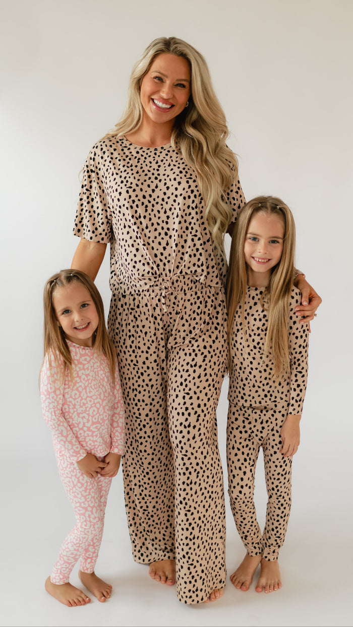 Youth Pajama Set in Pink Leopard