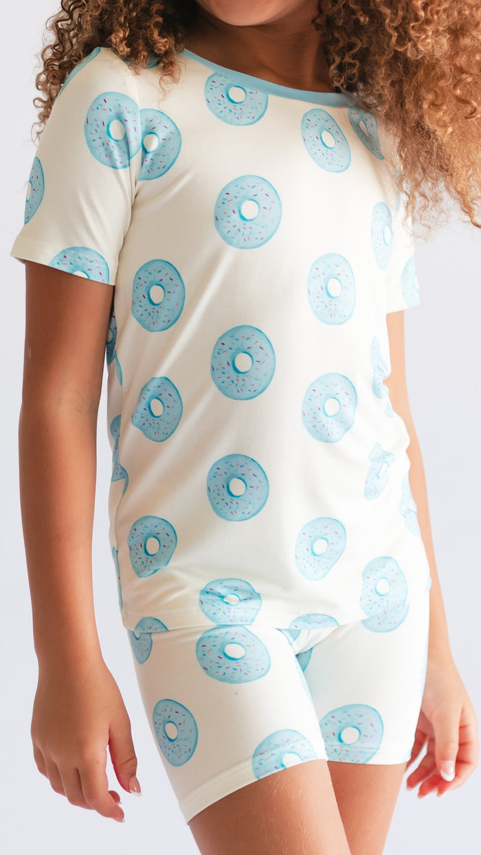 Youth Pajama short sleeve and shorts in Blue Donuts
