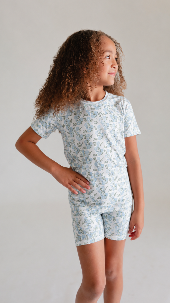 Youth Pajama short sleeve and shorts in Blue Floral