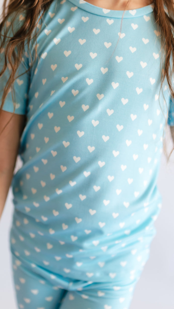 Youth Pajama short sleeve and shorts in Blue Hearts