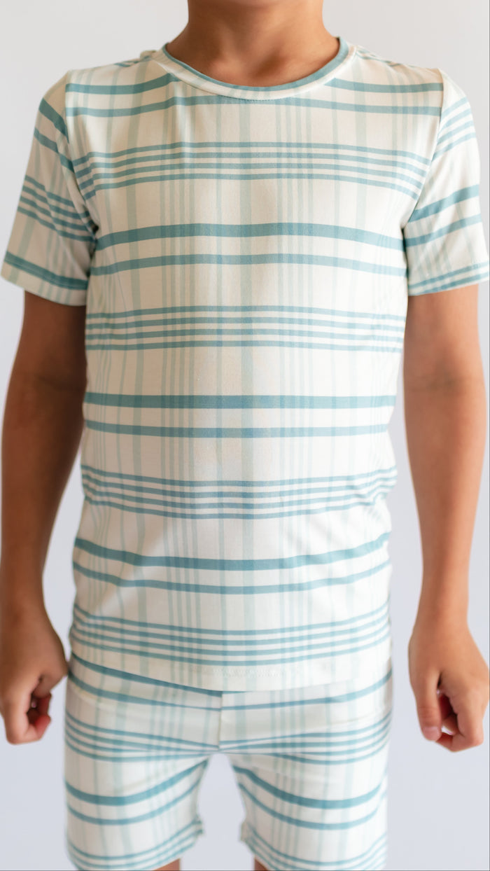 Youth Pajama short sleeve and shorts in Blue Plaid