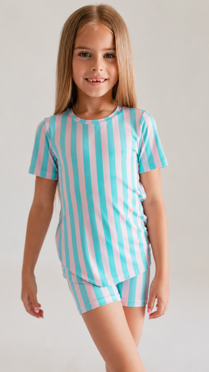 Youth Pajama short sleeve and shorts in Cotton Candy Stripes