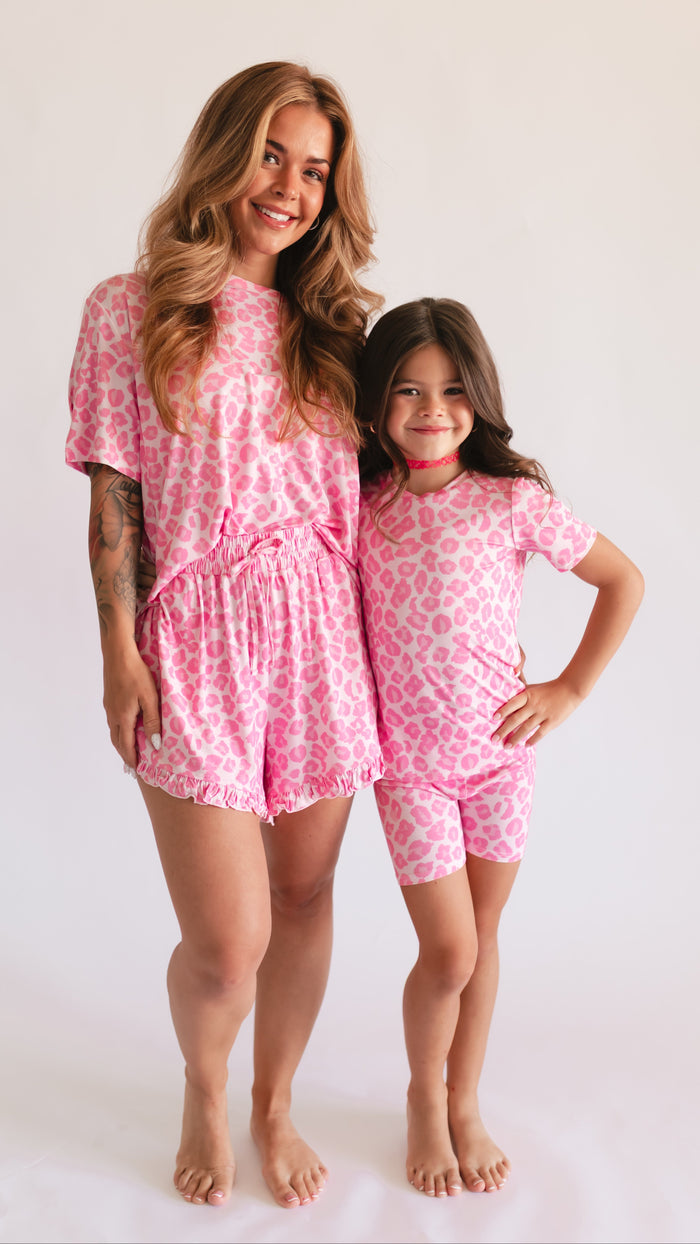 Youth Pajama short sleeve and shorts in Neon Cheetah
