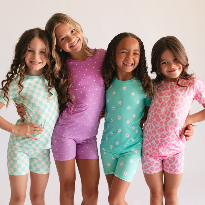 Youth Pajama short sleeve and shorts in Neon Flowers