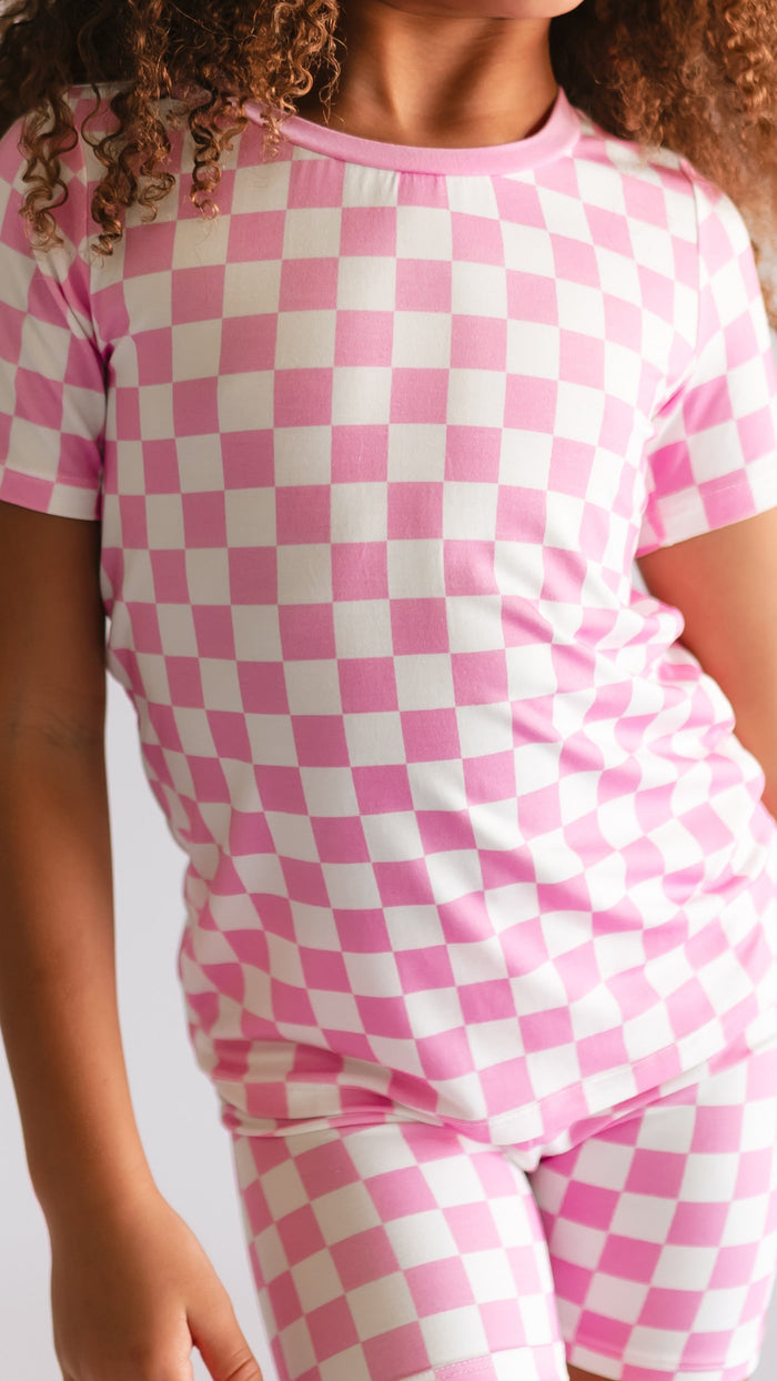 Youth Pajama short sleeve and shorts in Pink Checkered