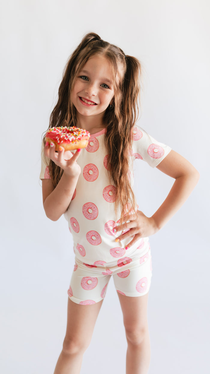Youth Pajama short sleeve and shorts in Pink Donuts