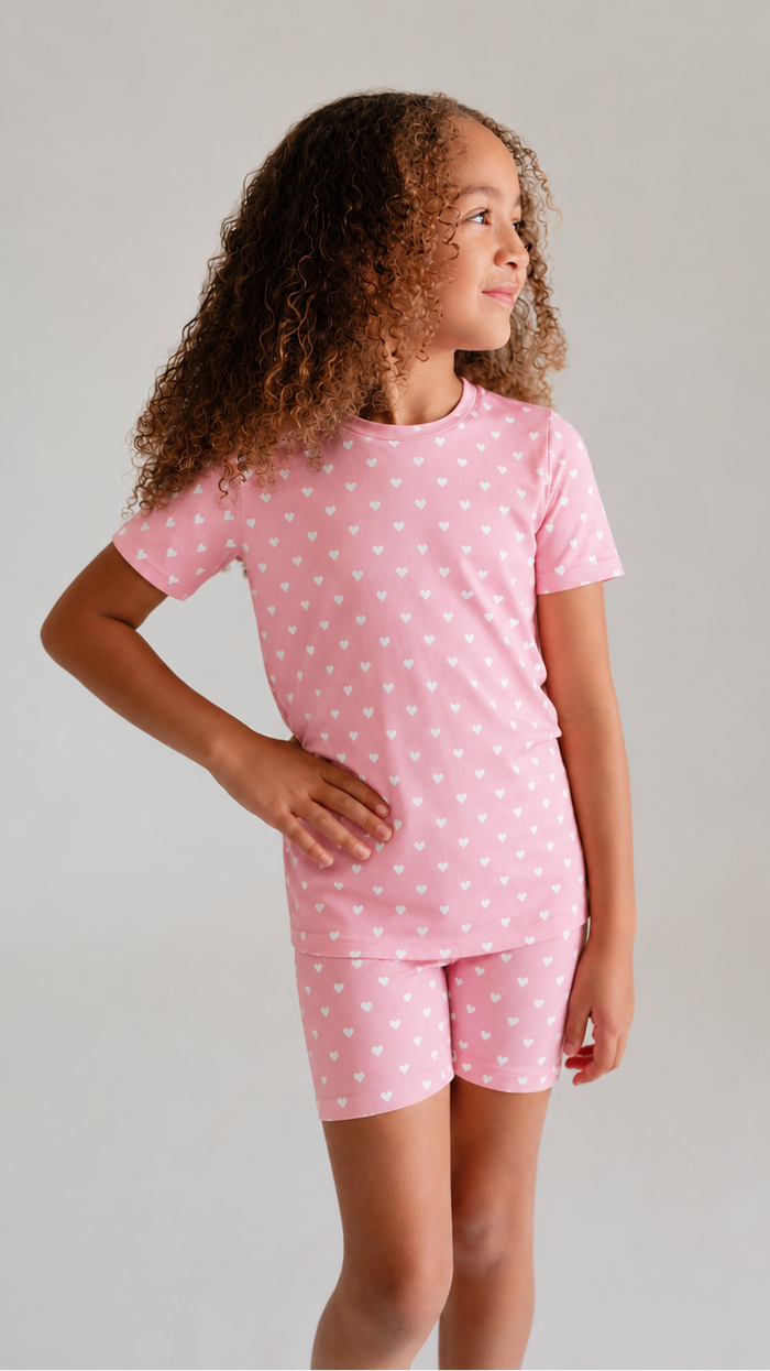 Youth Pajama short sleeve and shorts in Pink hearts