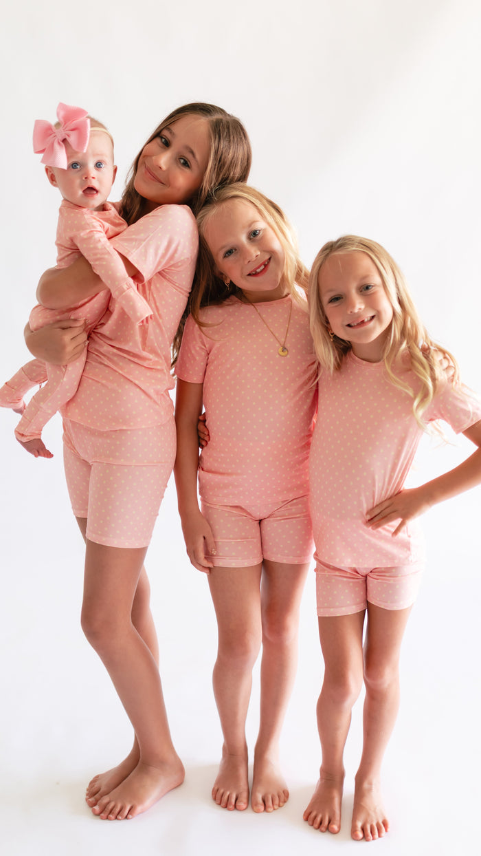 Youth Pajama short sleeve and shorts in Pink Polka Dot