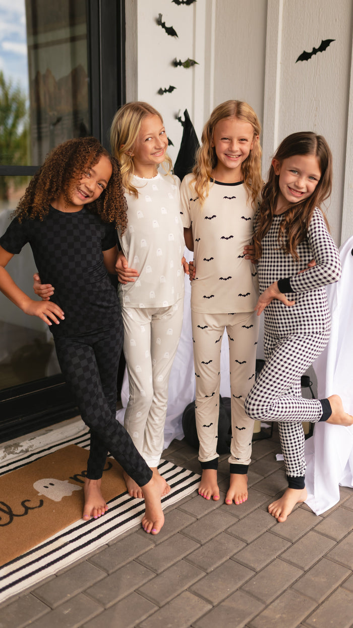 Youth Pajama Shorts sleeve and pants in Grey + Black Checkered